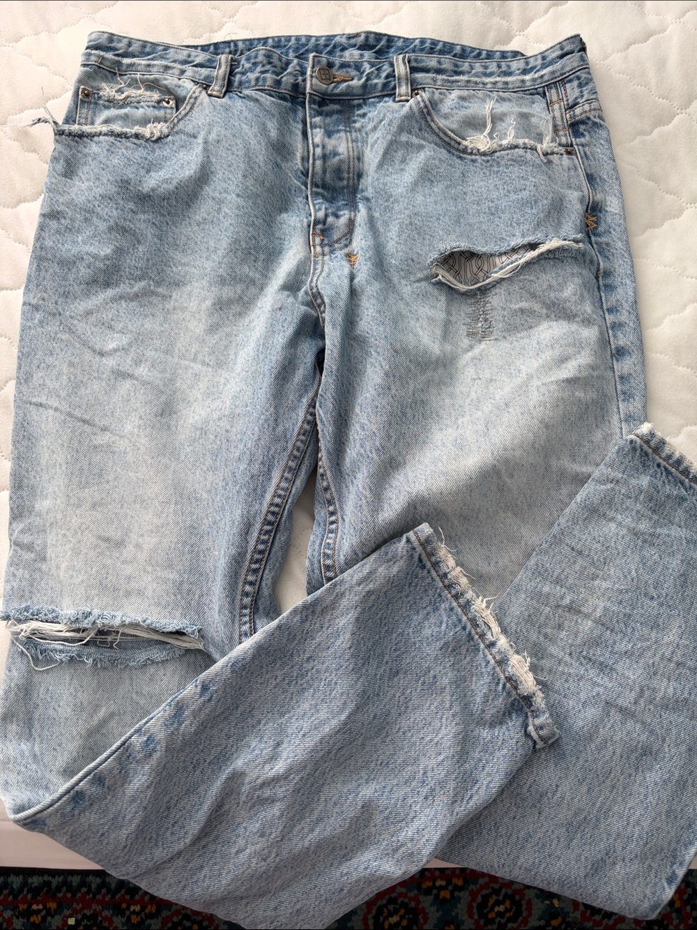 KSUBI   Blue Distressed Mens Jeans - Casual Ripped Denim